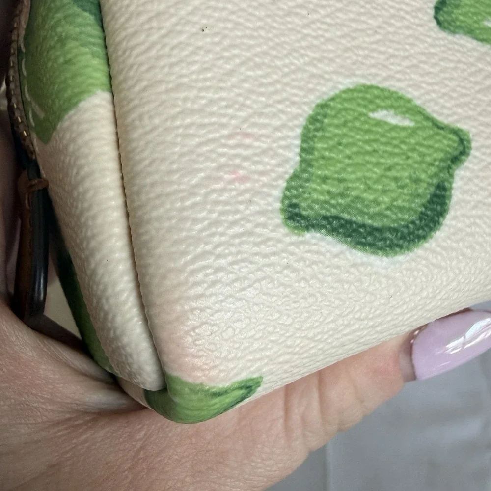 Coach Mini Coated Canvas Zip Around Coin Makeup Cosmetic Pouch Bag Lime Green